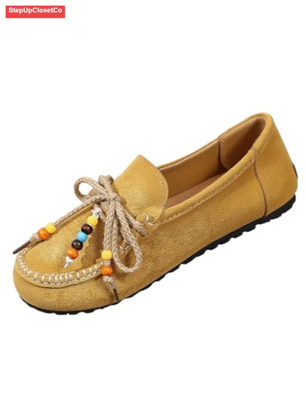 Women's Suede Mocc Boho Slip On Flats Bohemian Beaded Shoes